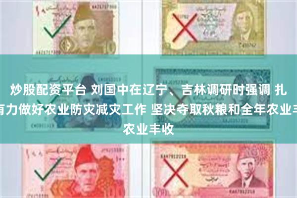 炒股配资平台 刘国中在辽宁、吉林调研时强调 扎实有力做好农业防灾减灾工作 坚决夺取秋粮和全年农业丰收